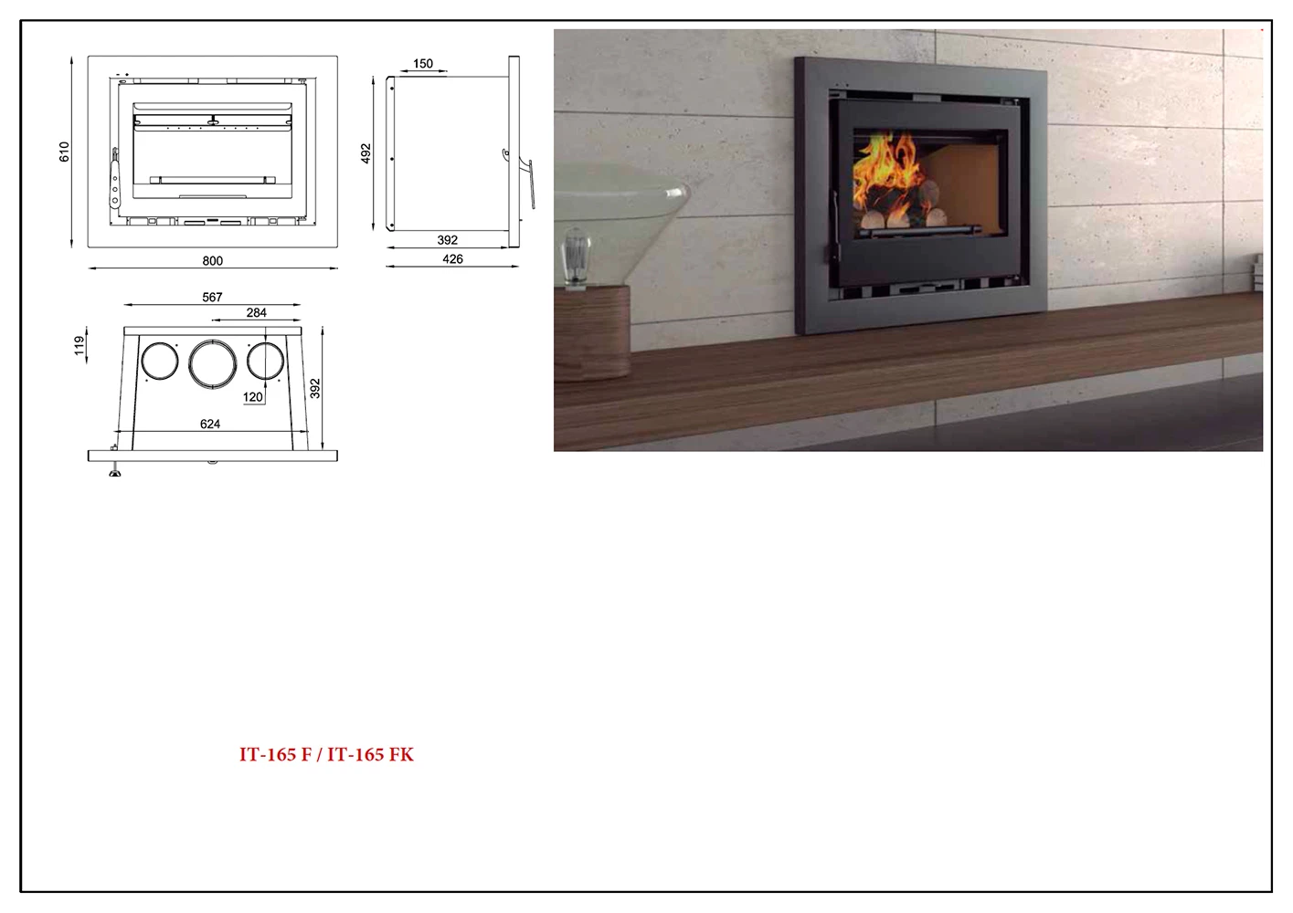 Insertable De Leña Modelo IT-165 FK 3 Insertable De Leña Modelo IT-165 FK - Imagen 3