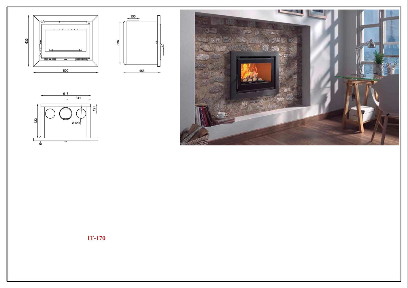 Insertable De Leña Modelo IT-170 F 3 Insertable De Leña Modelo IT-170 F - Imagen 3