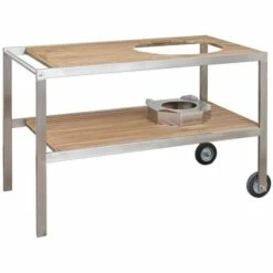 Mesa De Acero Inoxidable Y Teca Para Le Chef